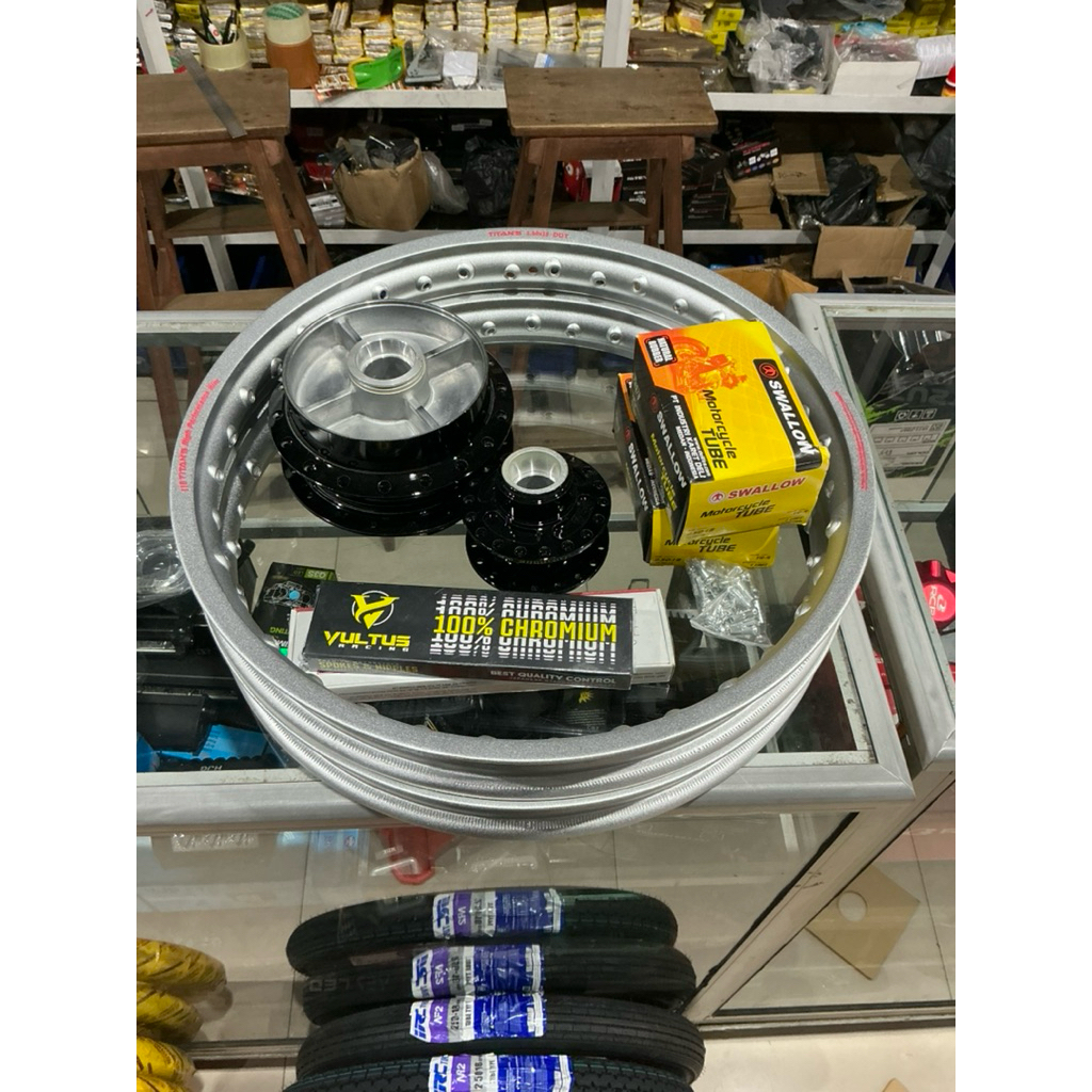 Velg Aloy Titans 18 x 160 Silver Jeruk Tromol Cb New v2/v3Jari Ban Irc 250 18 lurus tahu 1 set