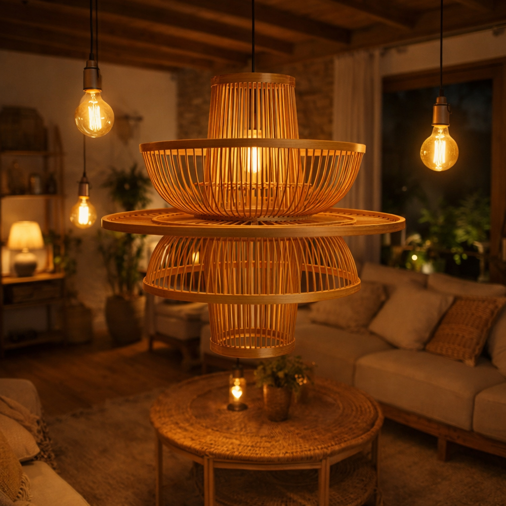 LAMPION BAMBU ANYAMAN TINGKAT DEKORASI RUANGAN