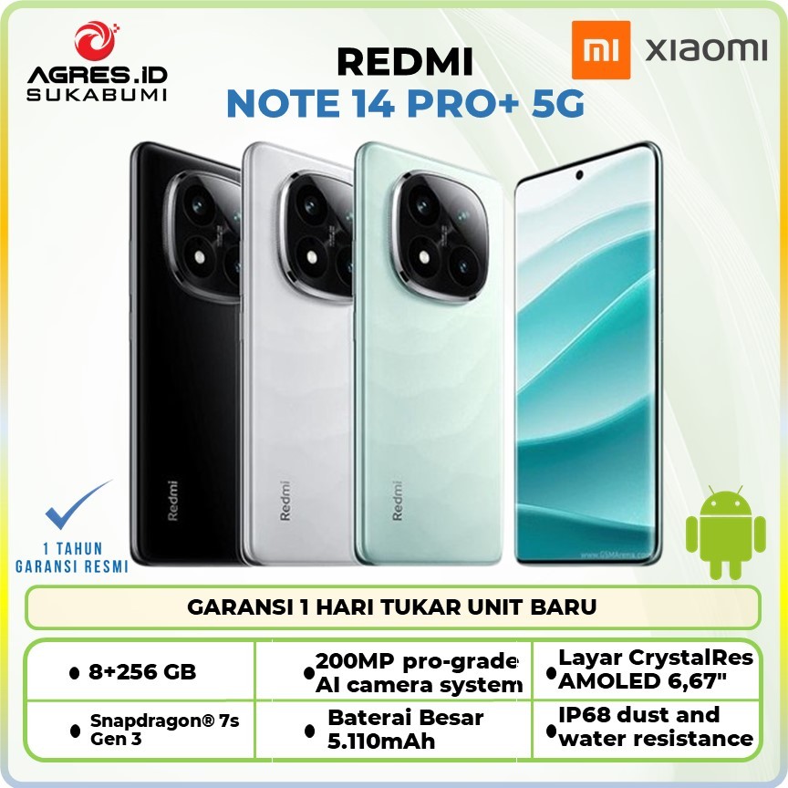 Xiaomi Redmi Note 14 Pro+ 5G 8/256GB | NFC | 6,67" Amoled 120Hz | Garansi Resmi Indonesia