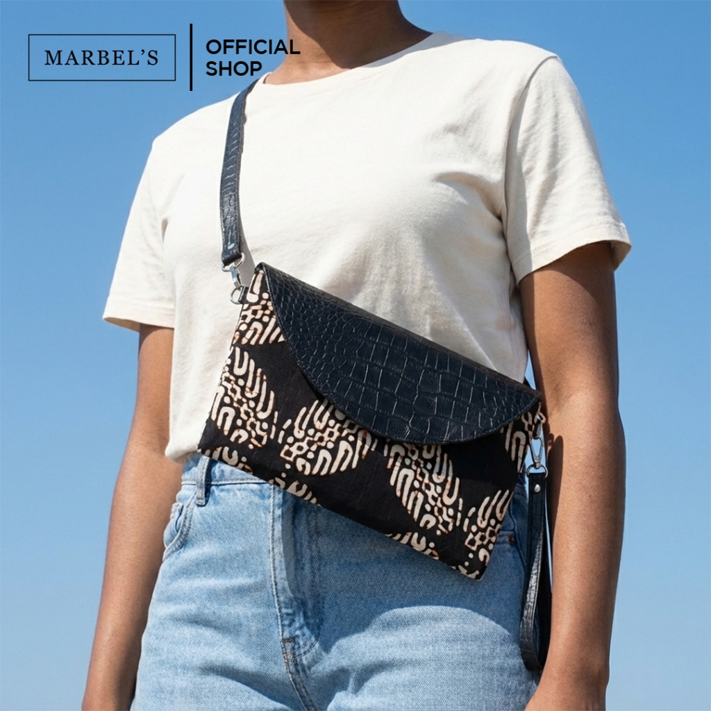 Belvira Clutch Croco Hitam  - Tas Selempang Wanita Sling Bag Batik Kulit Sintetis - Motif Batik Soga