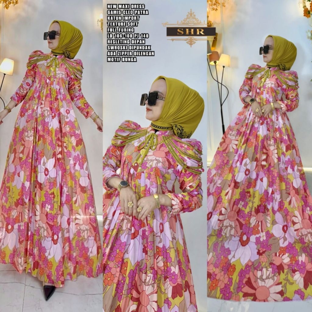 maxi dress gamis cleopatra katun import texture soft sutera halus  ori SHR