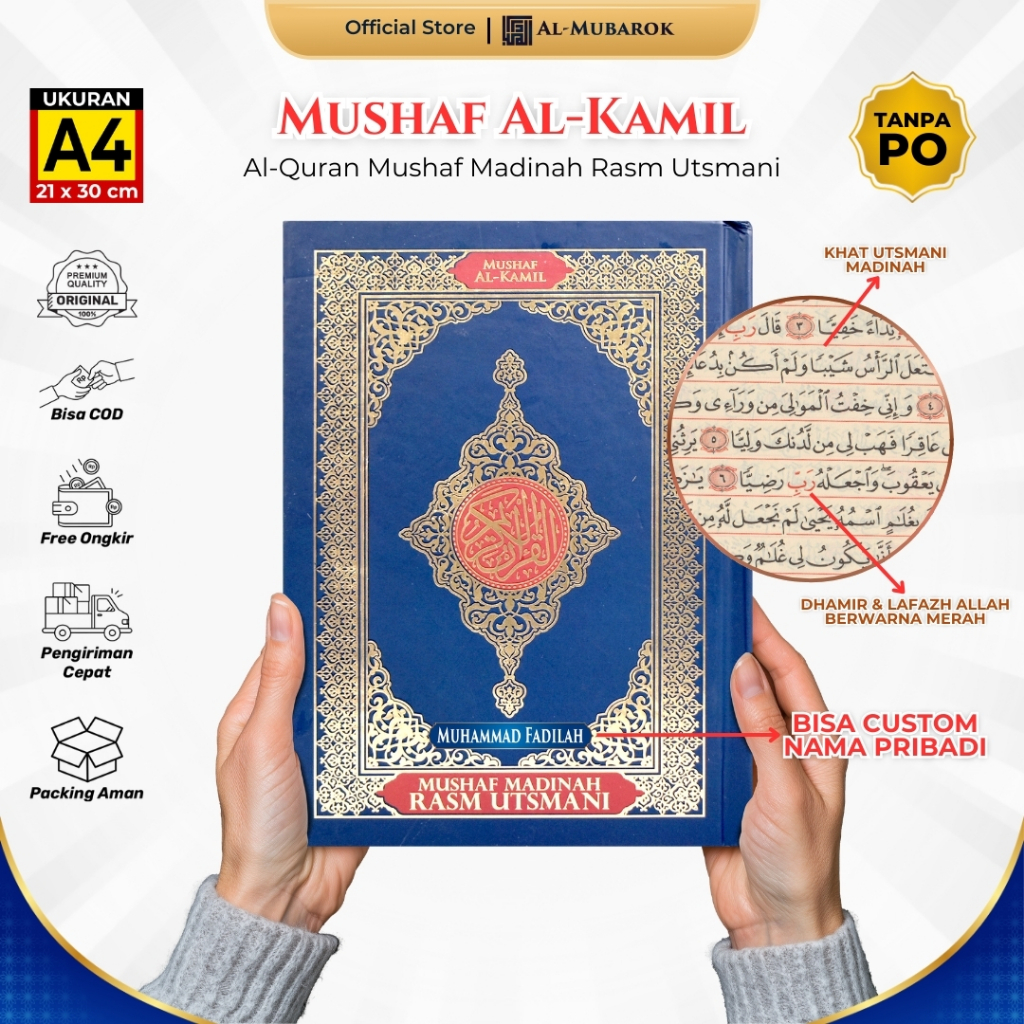 Al Quran Mushaf Madinah Rasm Utsmani Al-Kamil A4 Biru Non Terjemah Alquran Besar Tanpa Terjemahan