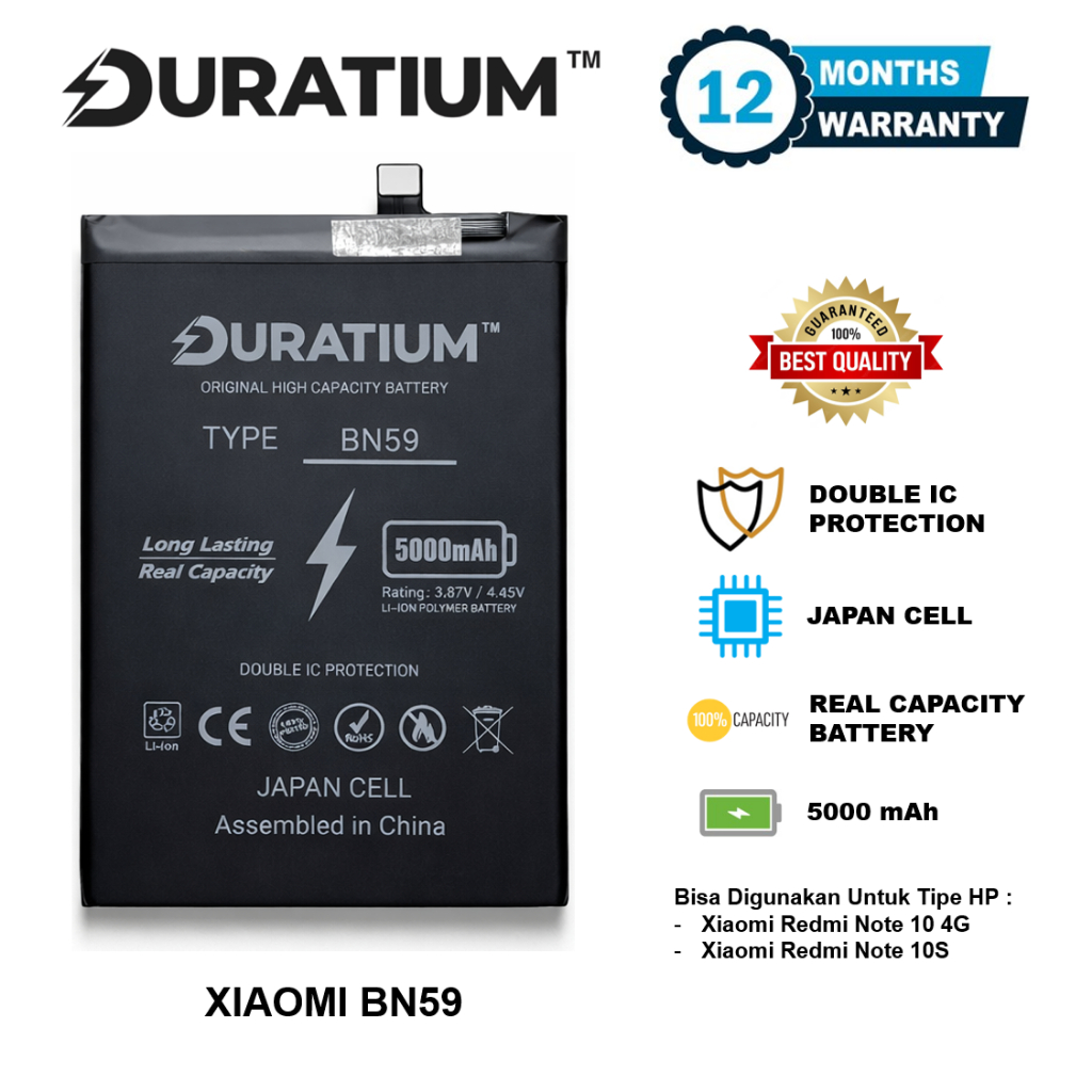 DURATIUM ORIGINAL Baterai Xiaomi Redmi Note 10 4G / Redmi Note 10S BN59 BN 59 Real Capacity 100% Bat