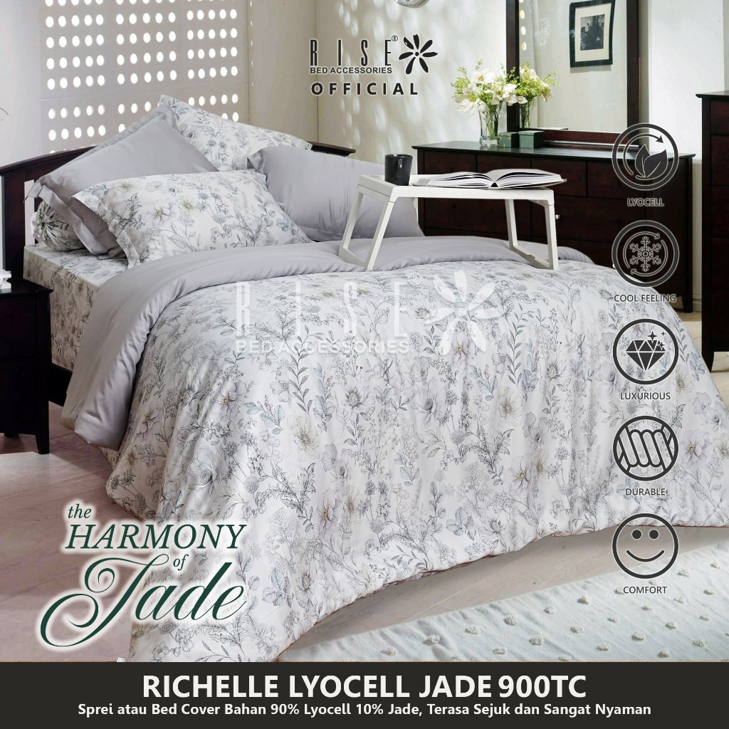 Rise Sprei Set Bedcover Bahan Lyocell Jade 900TC Motif Richelle