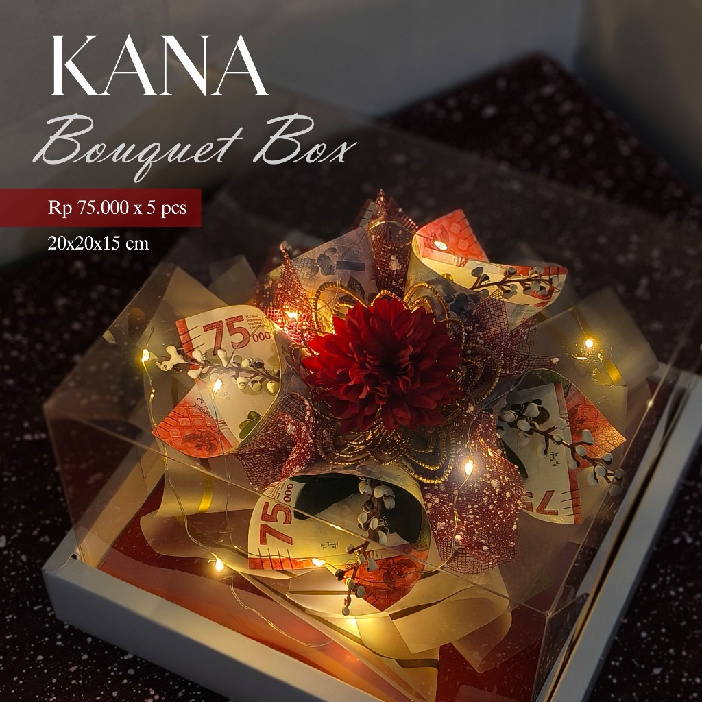 [KANA] Money Bouquet Box 75 rb x 5 lembar | Buket Uang & lampu | Ukuran 20x20x15 cm | Hadiah Buket U