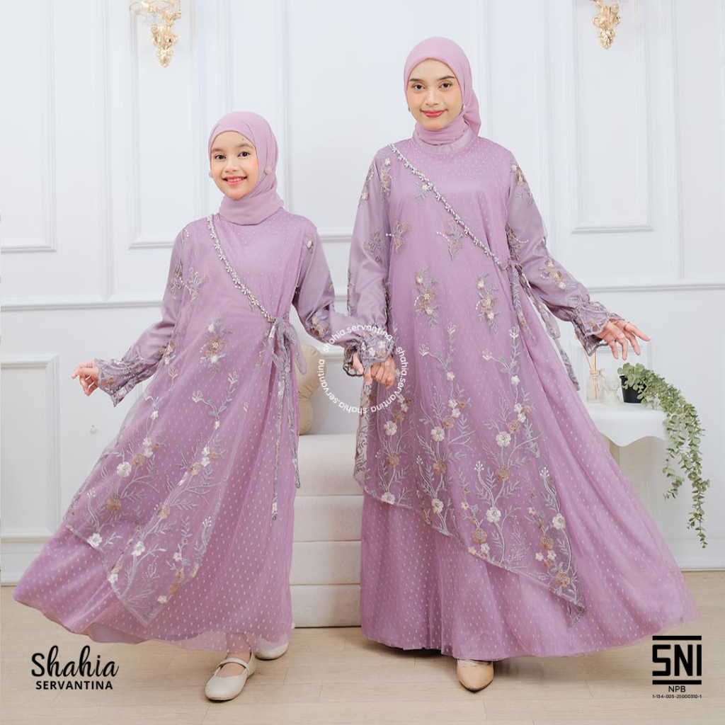 Shahia Servantina - Fellora Dres Gamis Brukat Anak Perempuan Couple Mom & Kids