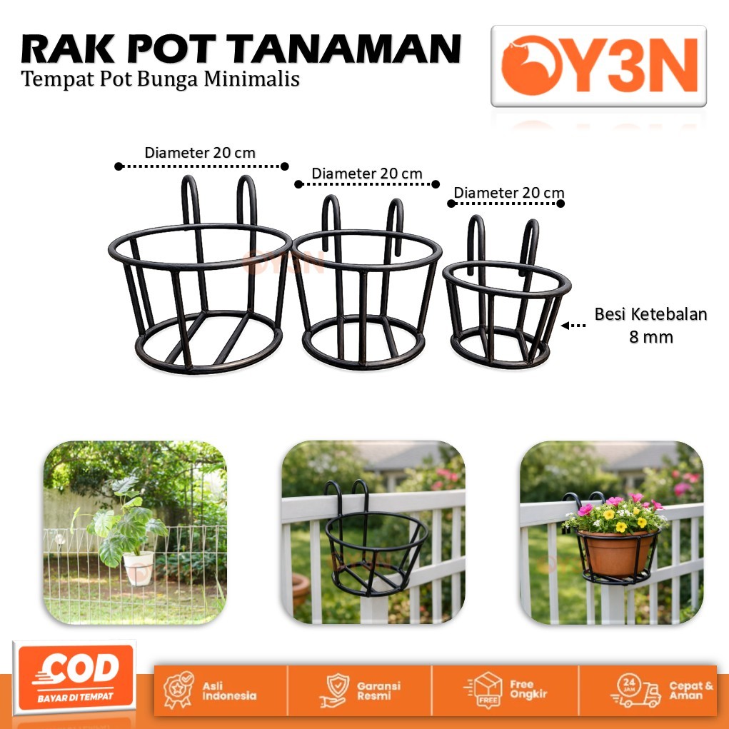 Rak Bunga Balkon Besi - Rak Pot Tanaman Gantung Minimalis untuk Dekorasi Rumah & Taman