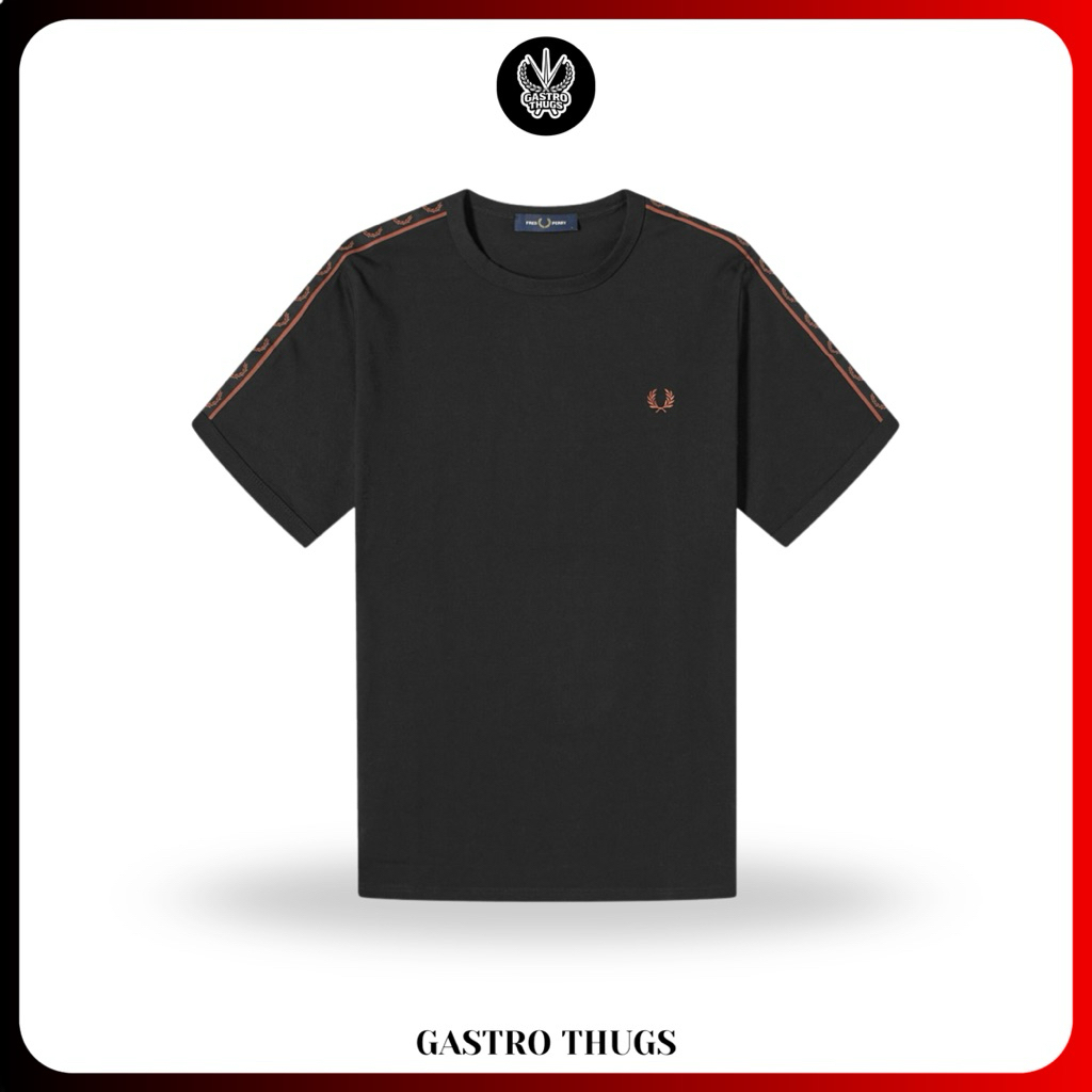 Fred Perry Contrast Tape Ringer T-Shirt Black/Whiskey Brown 100% Originals