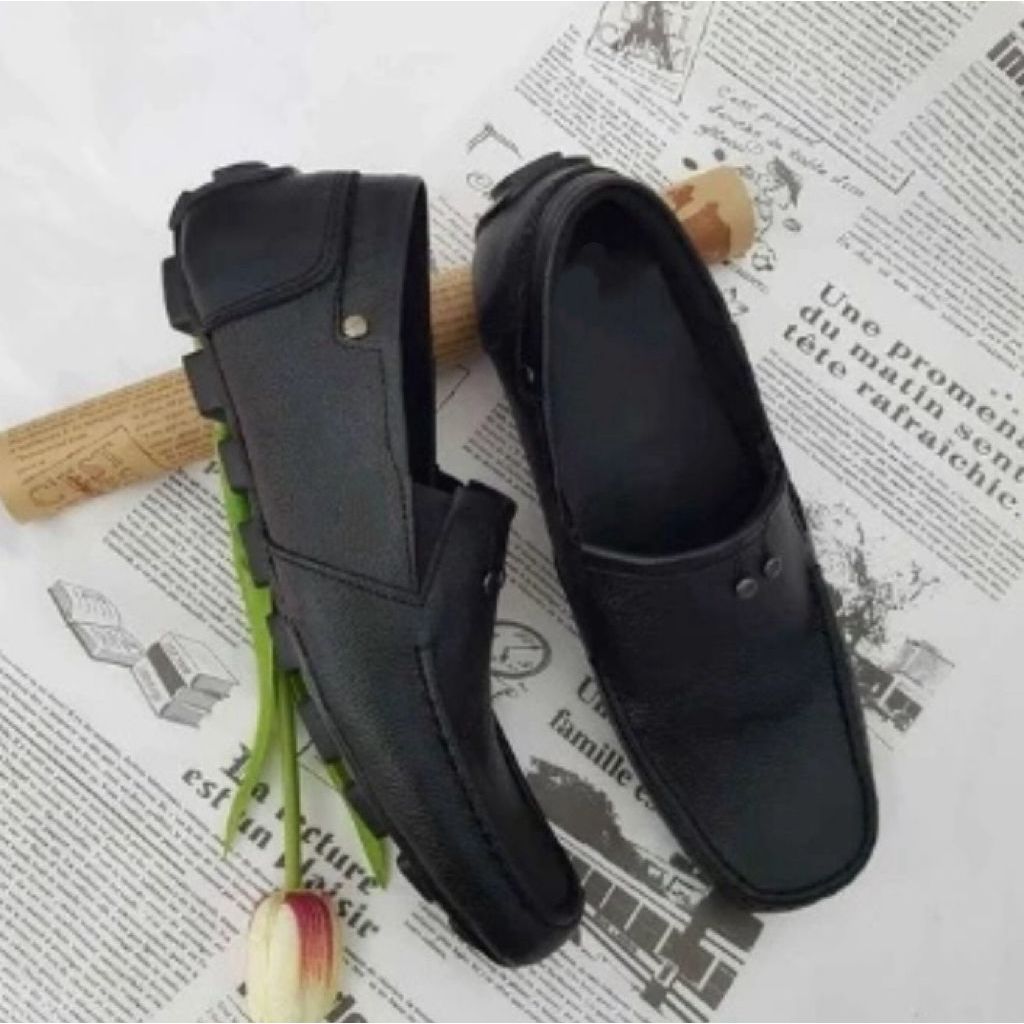 DYREN - Sepatu Pria Pantofel Kulit Semi Leather Knop Hitam Coklat Slip On Casual 39-43
