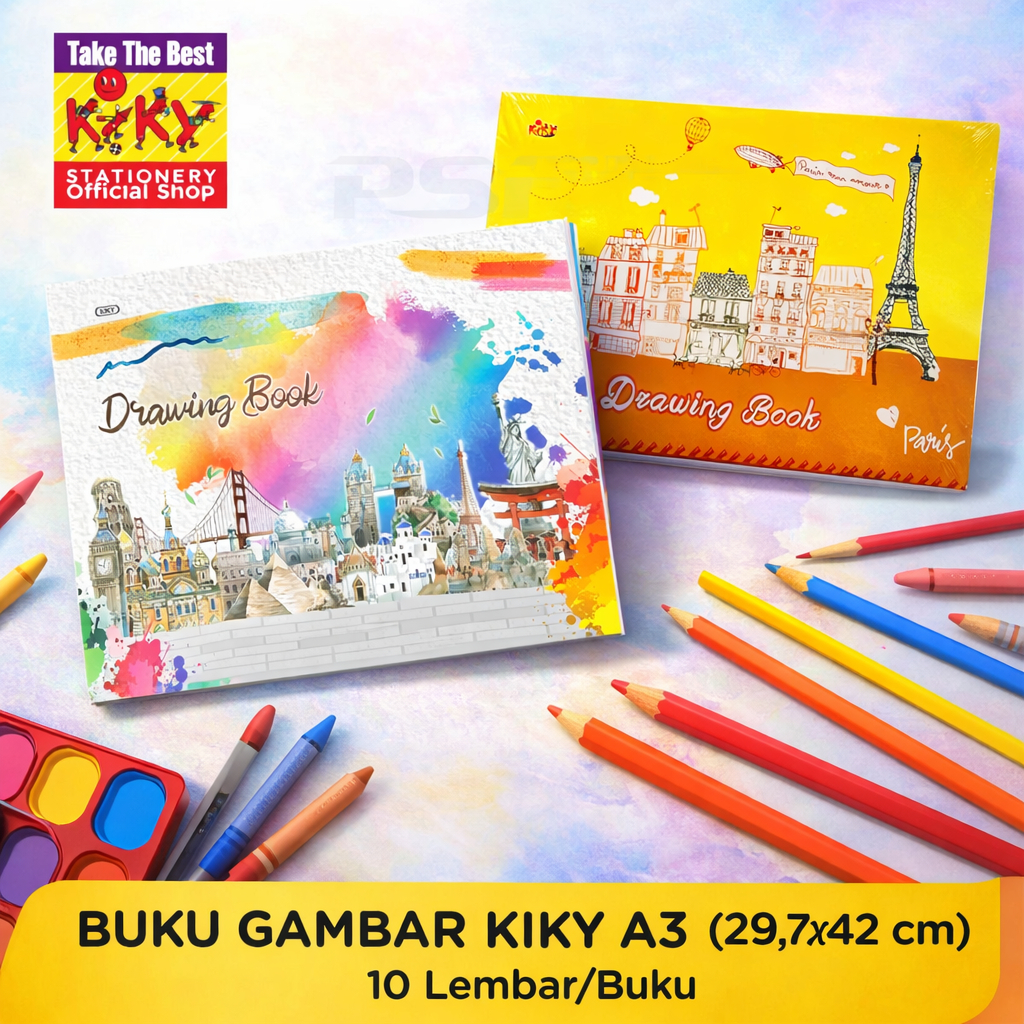 Buku Gambar KIKY A3 Drawing Book 29,7 x 42 cm – 10 Lembar Kertas Gambar Tebal untuk Sekolah & Lukisa