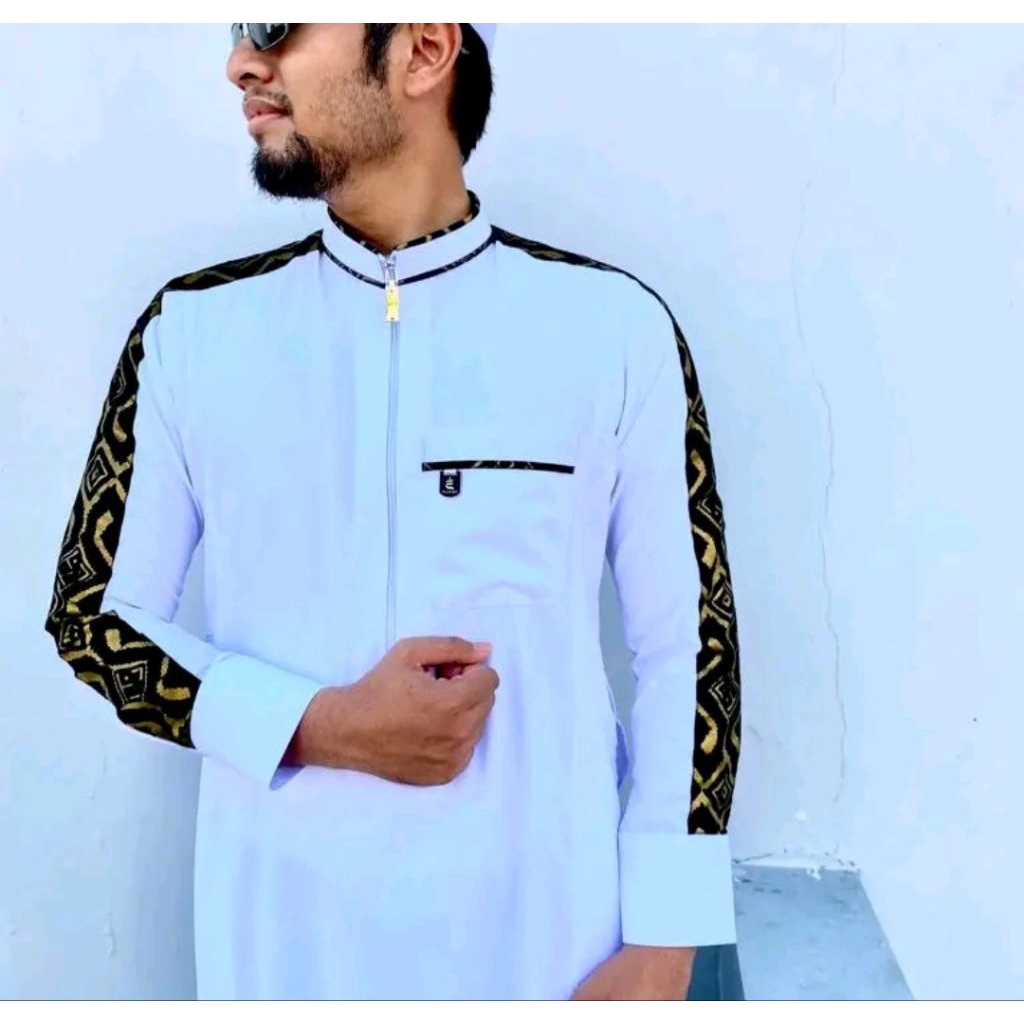 Elghazi [Saudi Alquds Jubah 109] Polyester Bahan Adem Mengkilat Saudi Mekkah Madinah Lengan Panjang 
