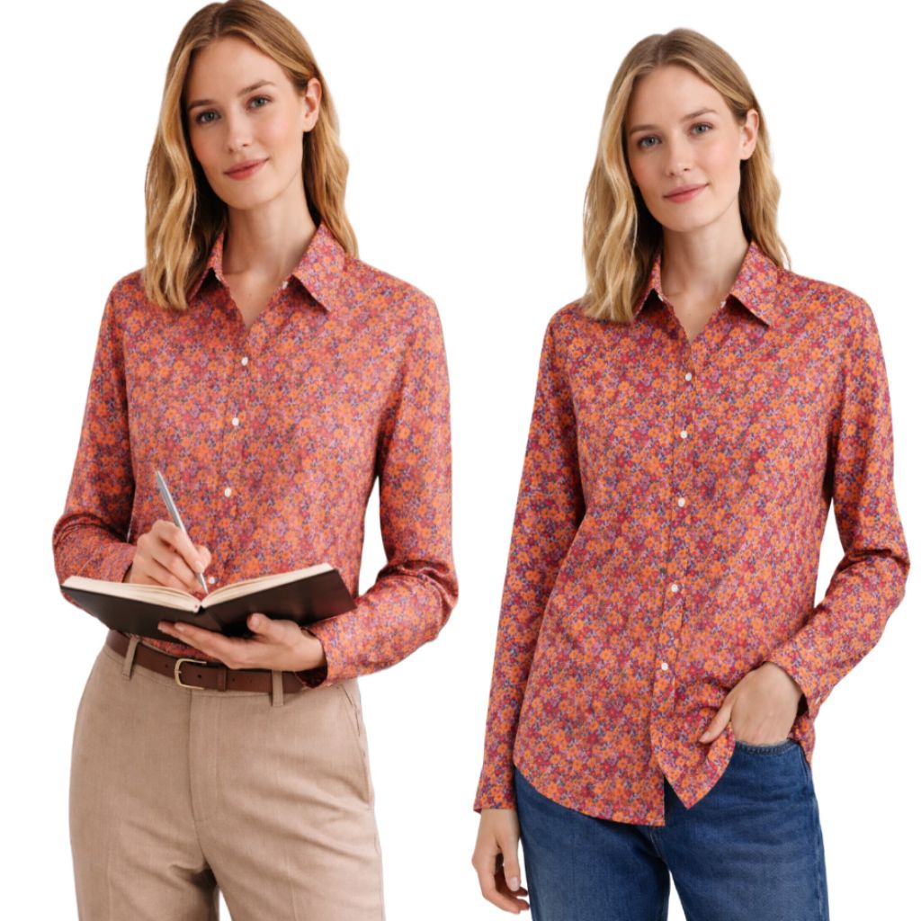 NEW ARRIVAL H*M Women Long Sleeve Orange Small Floral Print Shirt / Kemeja wanita branded fulltag / 