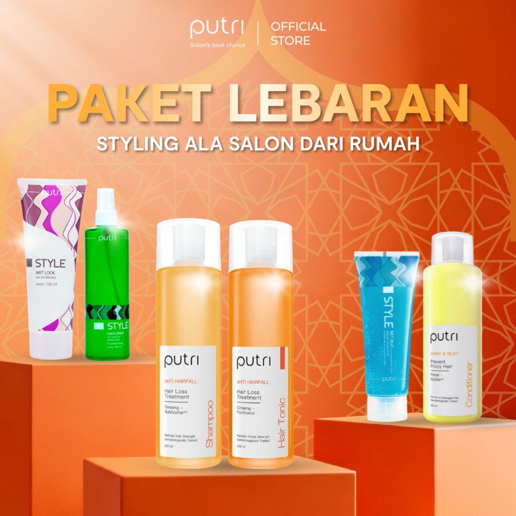 [PAKET STYLING ALA SALON] Putri Shampoo, Hair Tonic, Conditioner, Wet Jelly, Wet Look 100 ml & Hair 