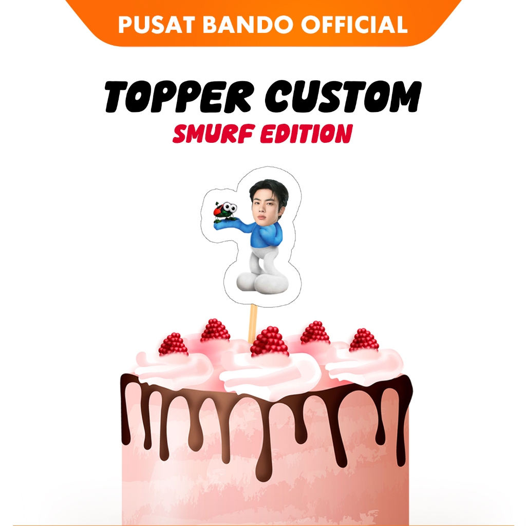 Topper Cake Custom Muka Foto Ultah - Smurf