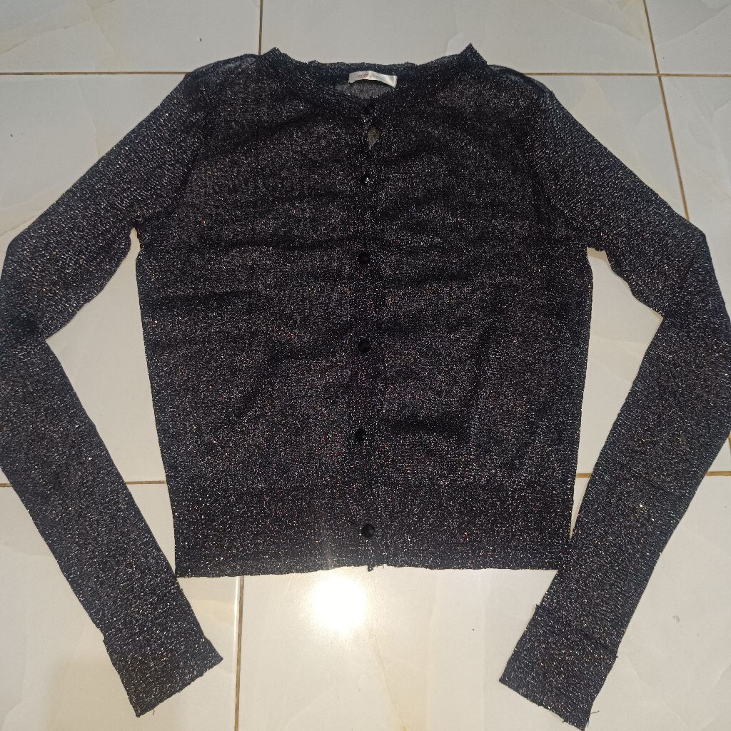 Outer Kemeja Transparan Ruti Sher Berkancing Bling Bling Hitam Uk. L LD 80-140