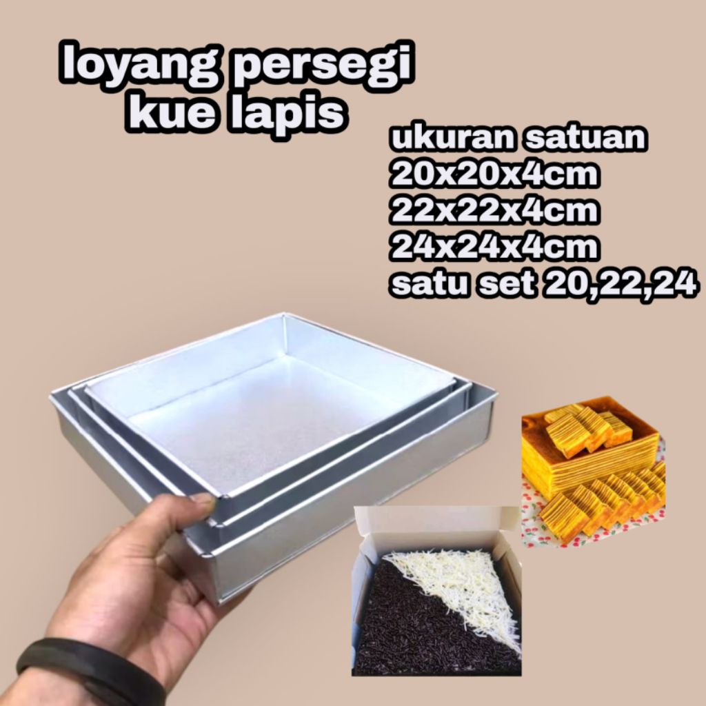 loyang persegi kue lapis anti lengket UK 24cm