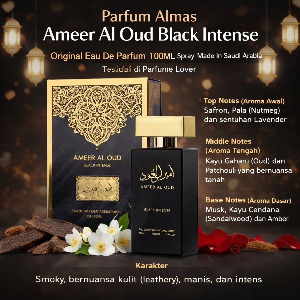 Parfum Almas Ameer Al Oud Black Intense Original Eau De Parfum100ML Spray Made In Saudi Arabia