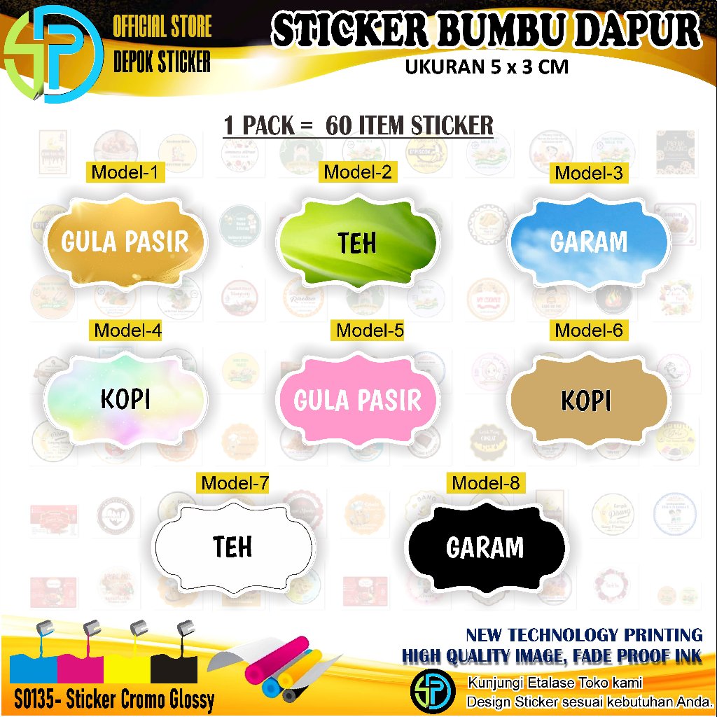 STIKER BUMBU DAPUR LENGKAP (1 Pack = isi 60 pcs)