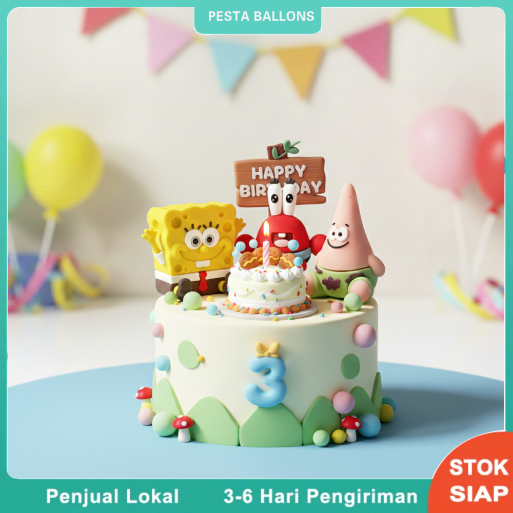 Topper Spongebob Kue Ulang Tahun Karakter Tema Laut Dekorasi Pesta Ulang Tahun Anak-Anak