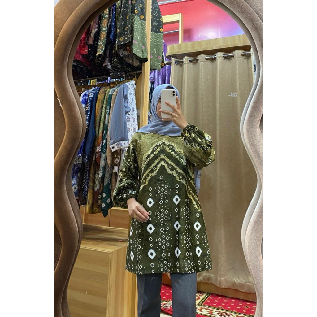 Tunik / atasan kerja jumputan palembang sutra silk