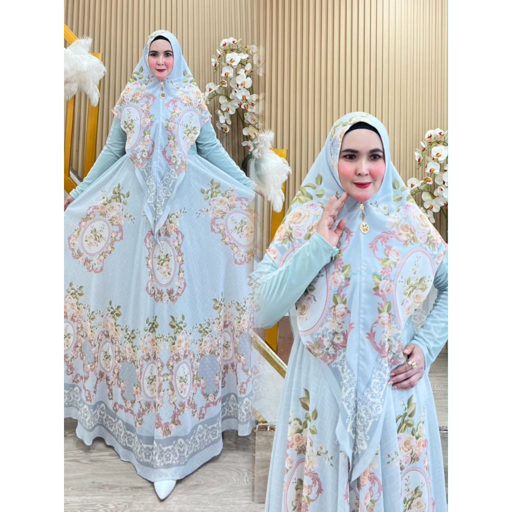 Gamis Syar’i Ceruty Baby Doll Premium Set Khimar Jumbo Busui Wudhu Friendly XXL Lebar 6 Meter – Char