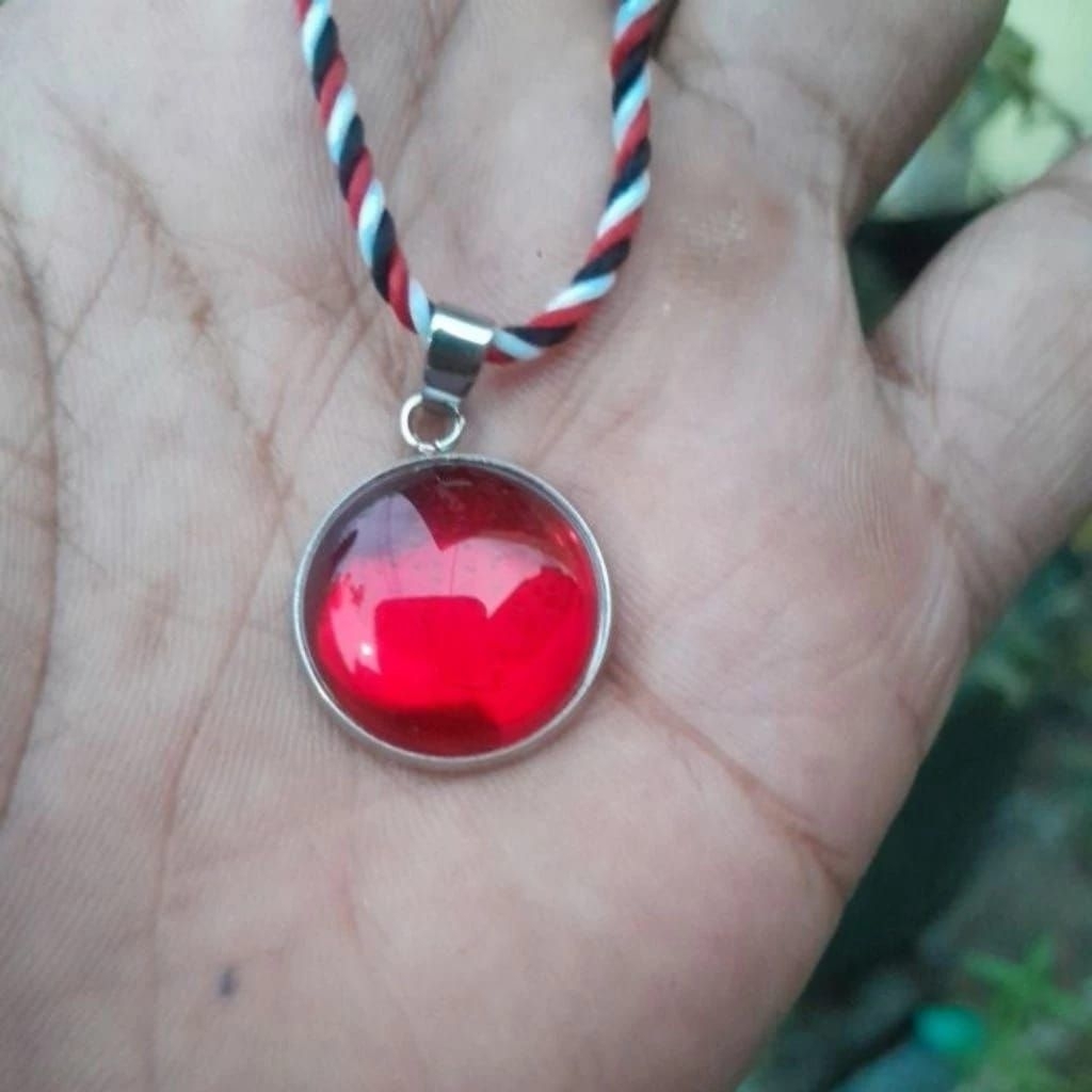 kalung liontin talitridatu batu akik delima merah siem bulat 18mm