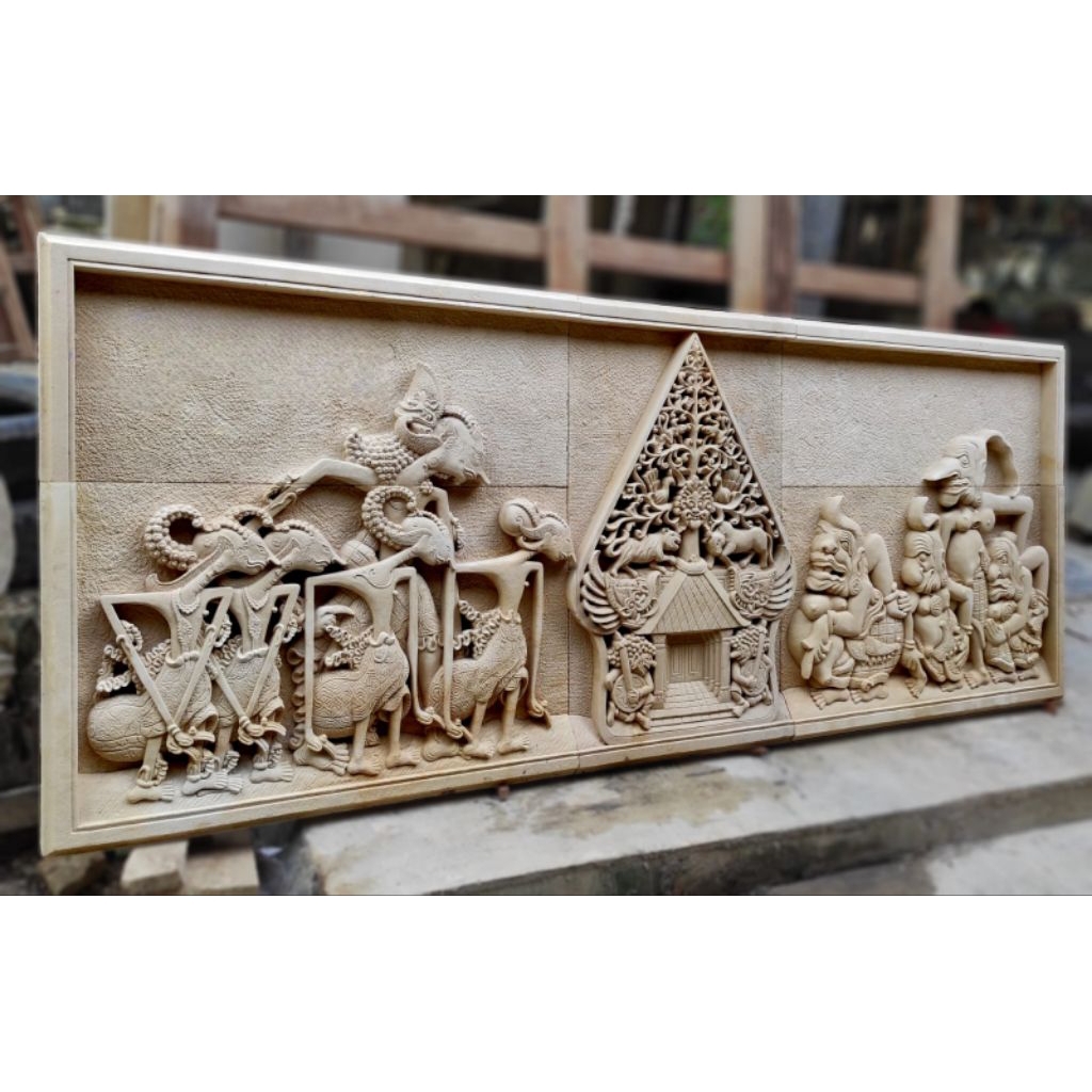 batu ukir wayang Pandawa punokawan relief interior eksterior