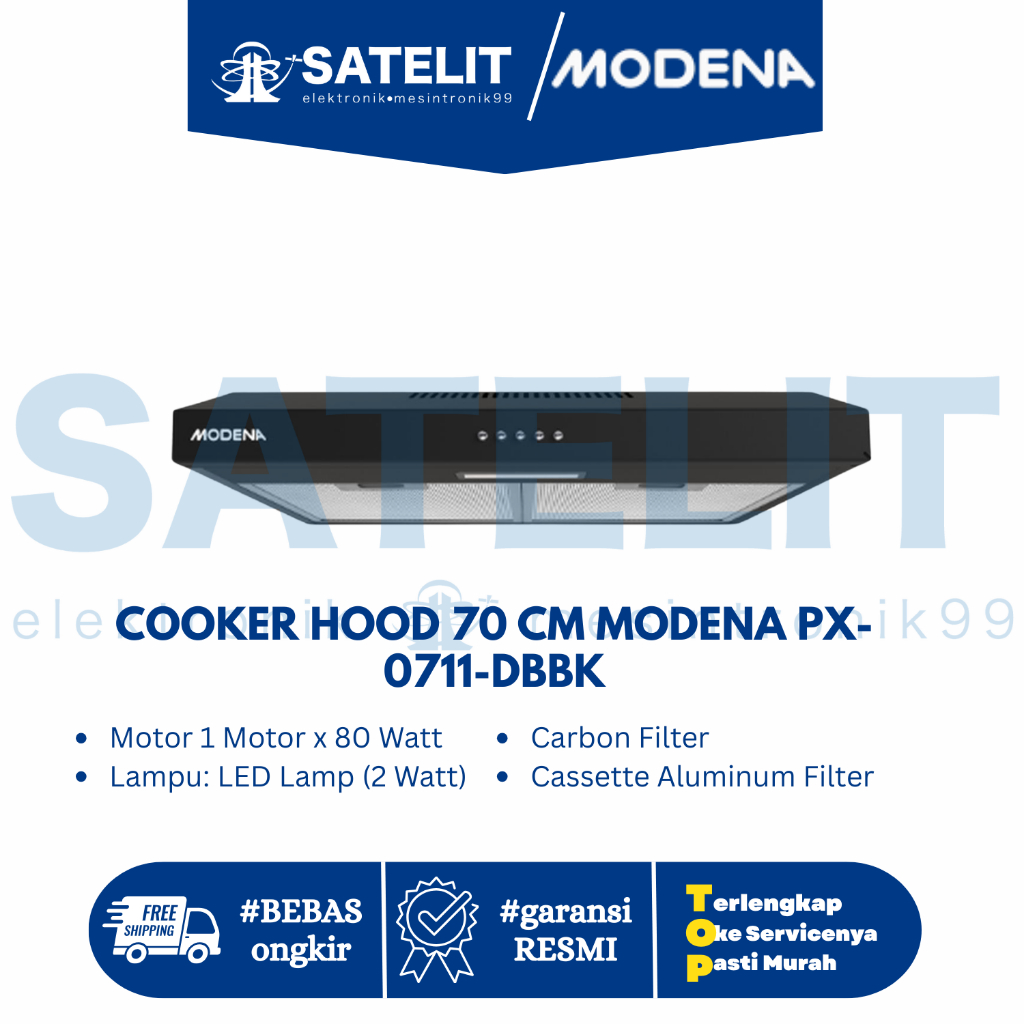COOKER HOOD 70 CM MODENA PX-0711-DBBK-   Slim Line Hood 70cm Alat Penyedot Asap Dapur Black