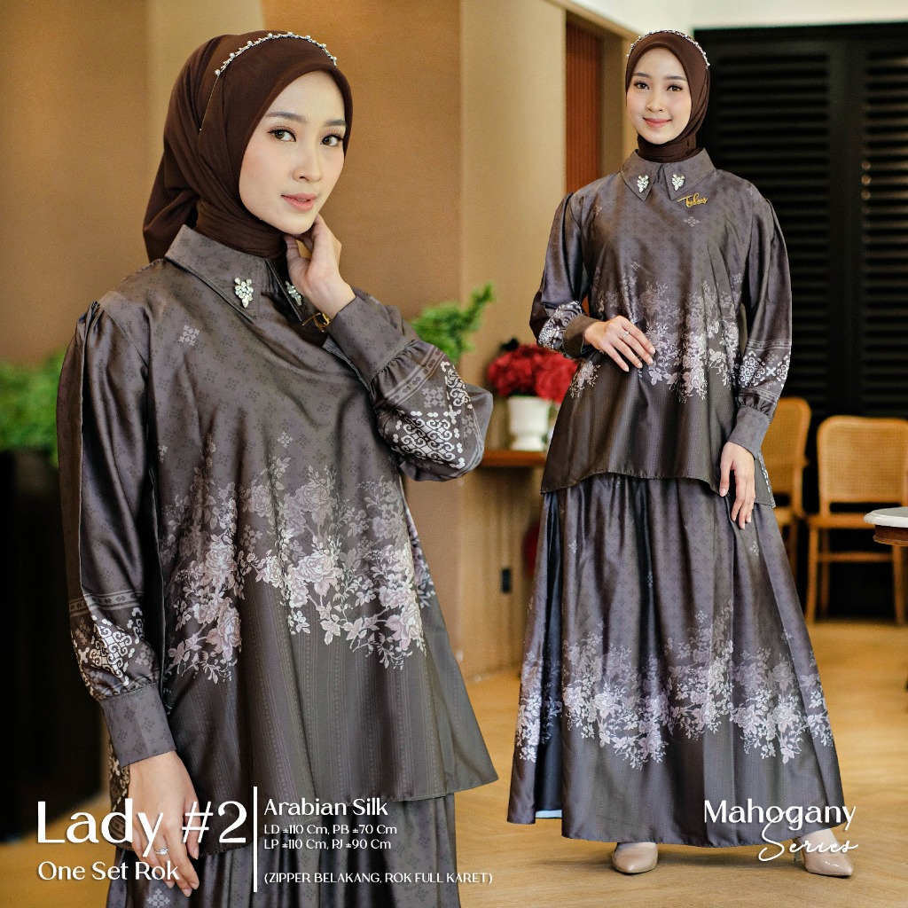 Setulus Signature Lady Set Rok Wanita Muslim Arabian Silk Motif Bunga One Set Setelan Rok Wanita Ber