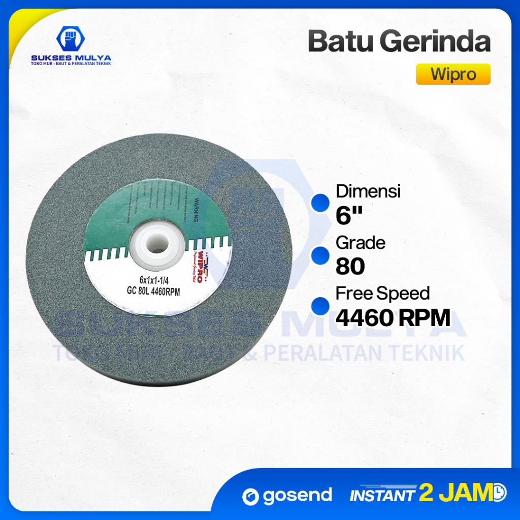 Wipro Batu Gerinda Hijau 6 inch GC80L/ Batu Asah Duduk 6 Inch #80 Grade 80