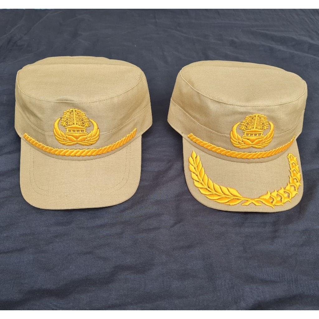 Topi ASN PNS Komando Lis bordir Korpri coklat khaki padi kapas