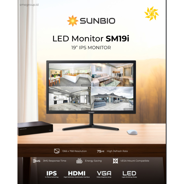 Monitor LED HDMI SUNBIO 19 Inch DISPLAY IPS 75Hz