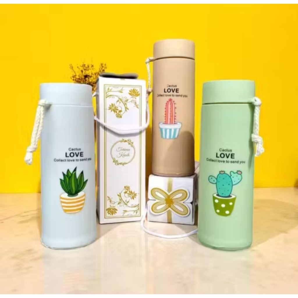 Botol tumbler kaca kaktus 420 ml Kemas box souvenir