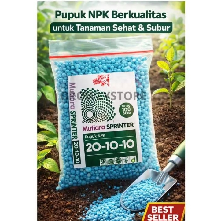 Mutiara Sprinter NPK 20-10-10 Kemasan repack 100 Gram Pak Tani | Pupuk Penyubur Daun & Batang Fase V
