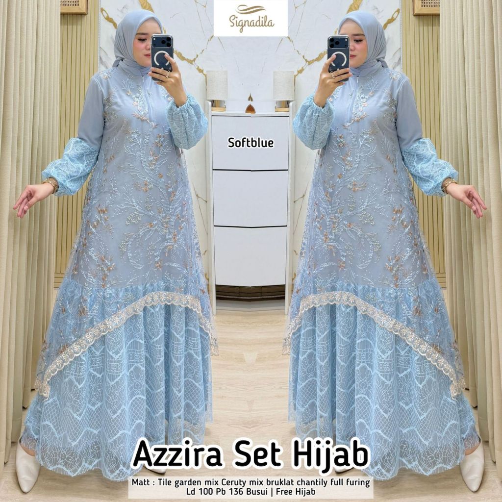 Gamis Dress Syar'i Pesta Mewah Azzira Set Hijab Original Signadila Bahan Tile Garden Bruklat Chantil