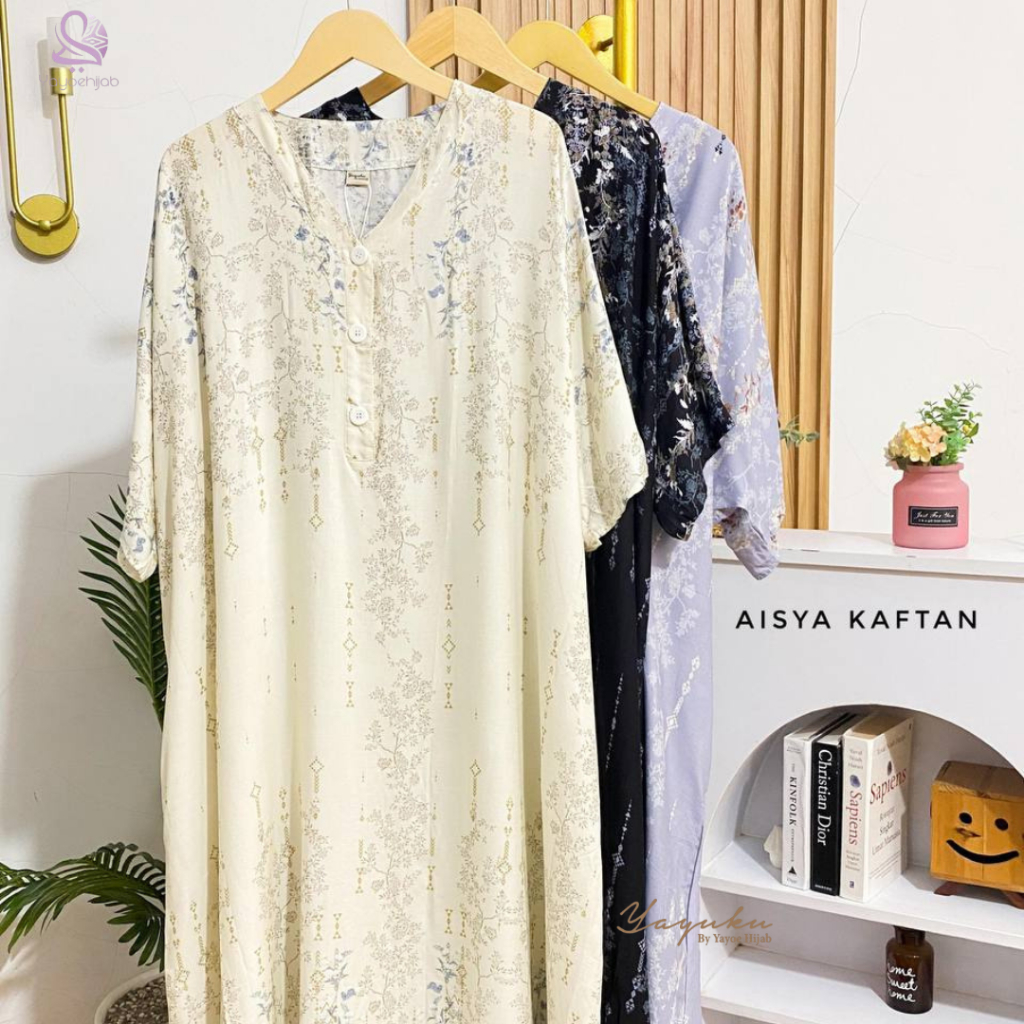 Aisya Kaftan Wanita Motif Elegan Busui Friendly Bahan Rayon Viscose Mewah dan Simple Muslim Gamis Le