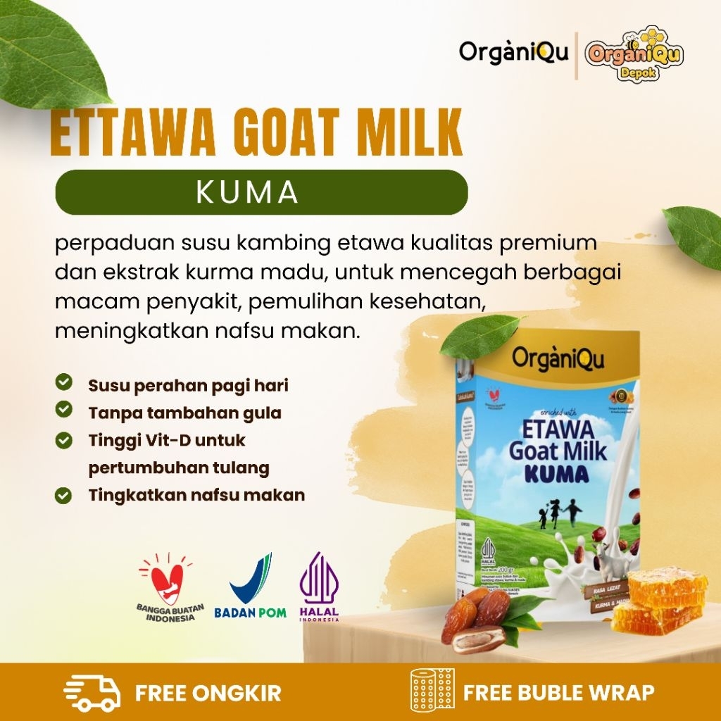 ORGANIQU Susu Kambing Etawa KUMA plus Kurma Madu Herbal Tanpa Tambahan Gula Halal BPOM