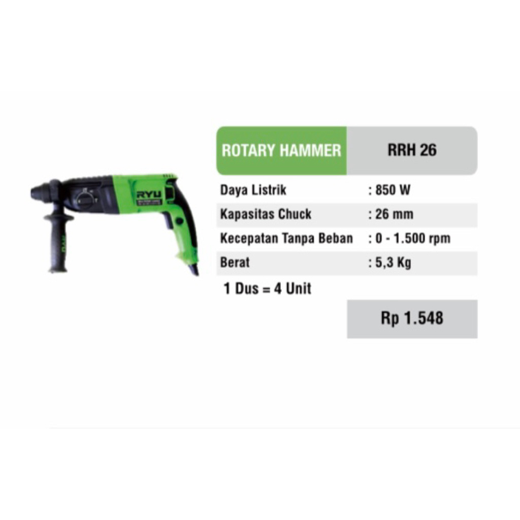 Ryu Mesin Bor Beton RRH-26 Mesin Bor Bobok Rotary Hammer Drill RYU 26