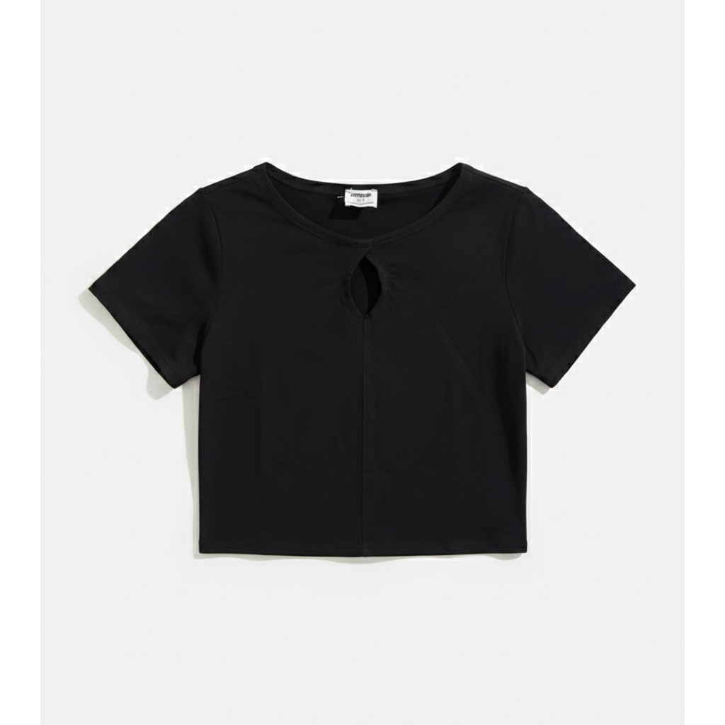 Cotton On Women's Black Keyhole Cutout Crop Top | Slim Fit Short Sleeve Baby Tee | Y2K Streetwear Ri