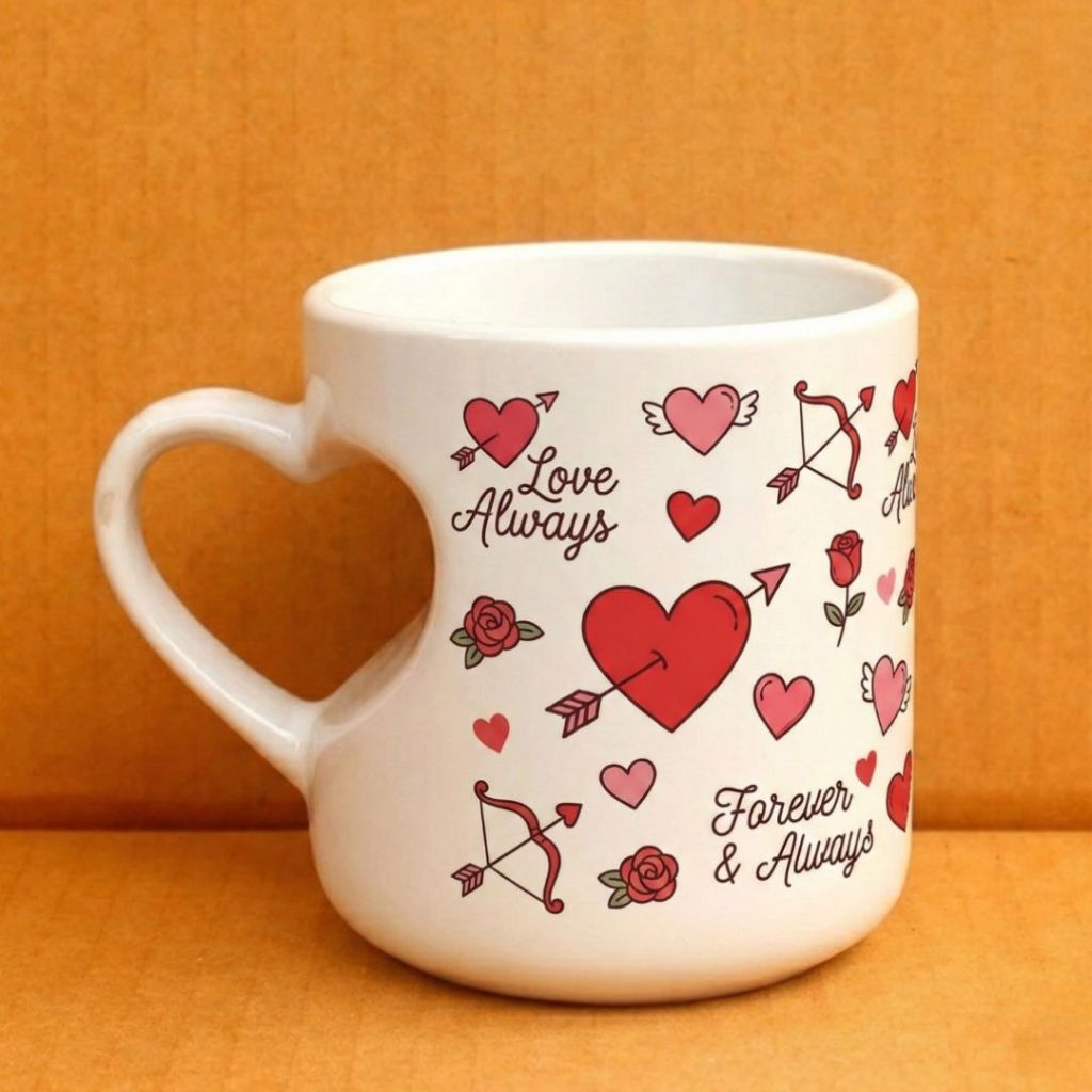 Mug Custom Gagang Love Keramik – Mug Hati Unik Bisa Foto & Logo | Souvenir Wedding, Hampers & Kado Spesial