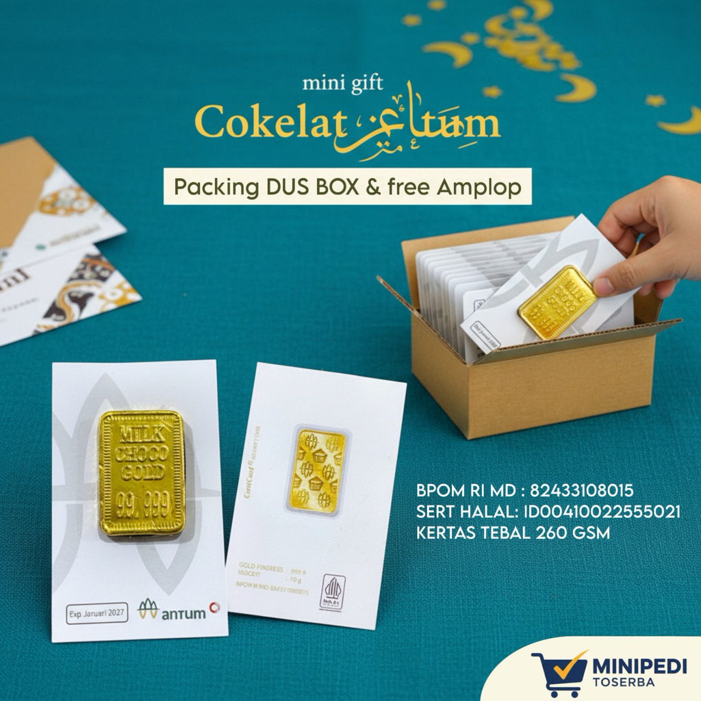 Satu Kotak Cokelat Batang Mini Warna Emas untuk Hadiah, Souvenir, dan Isi Hampers