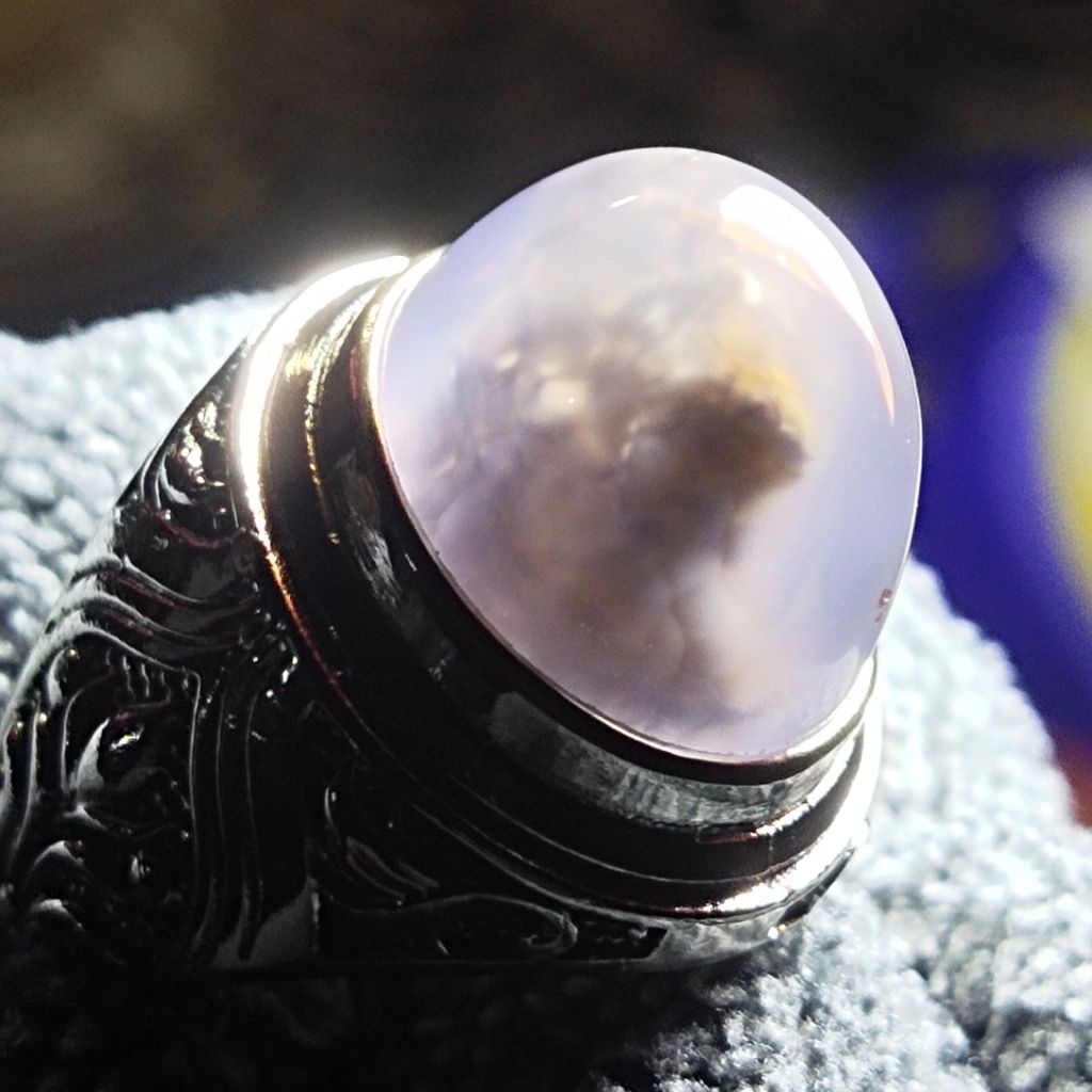 Batu Biru Tinta Baturaja Motif Karang - Cincin Batu Anggur Baturaja Crystal Chalcedony