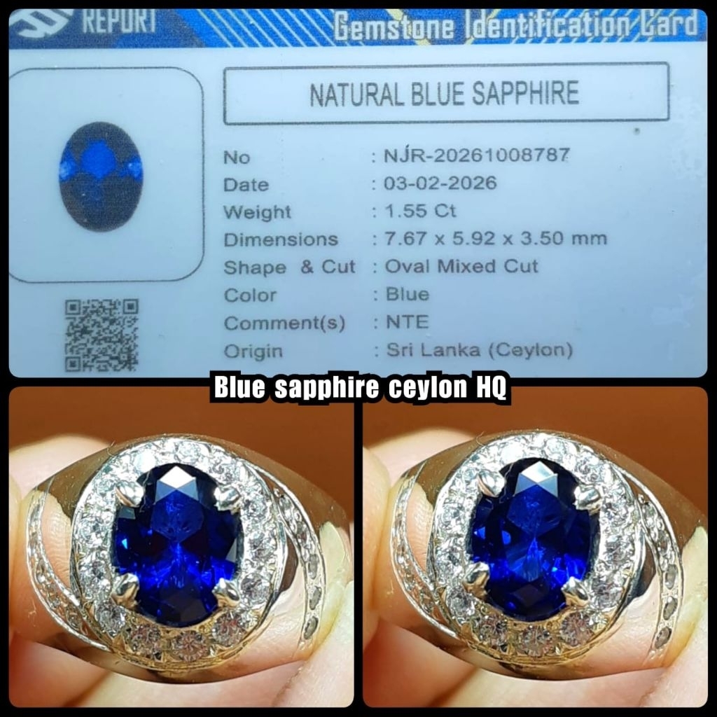 BLUE SAPPHIRE CEYLON NTE YA + RING PERAK SILVER