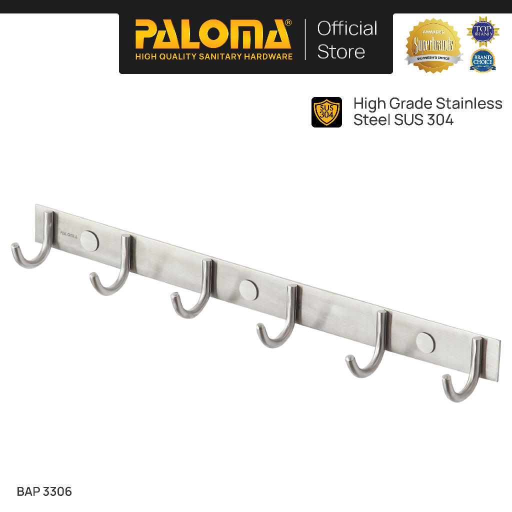 PALOMA BAP 3306 Kapstok Gantungan Handuk Baju Robe Hook Rak Hanger 6 Kait Wall Dinding Kamar Mandi B
