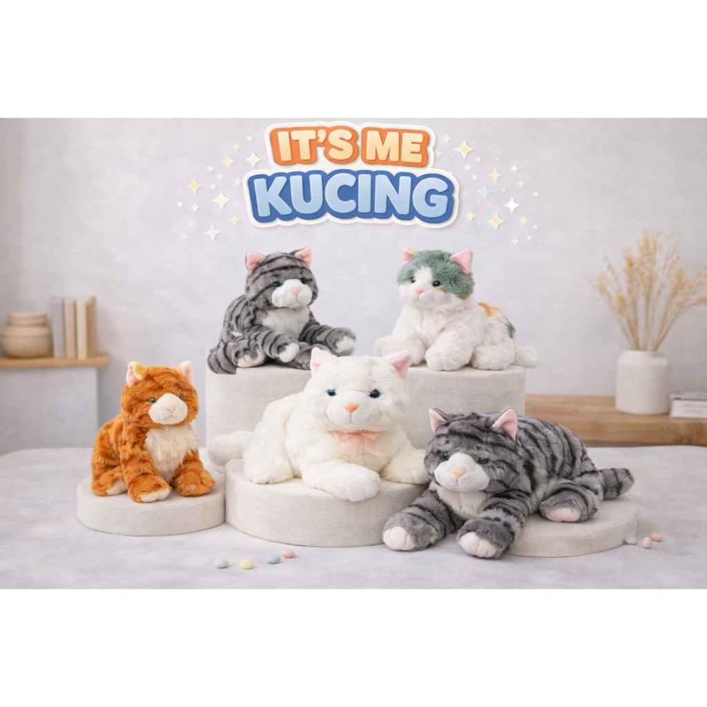 Boneka Kucing Lying Lucu Berlabel SNI/ Boneka Kucing Coklat Tidur