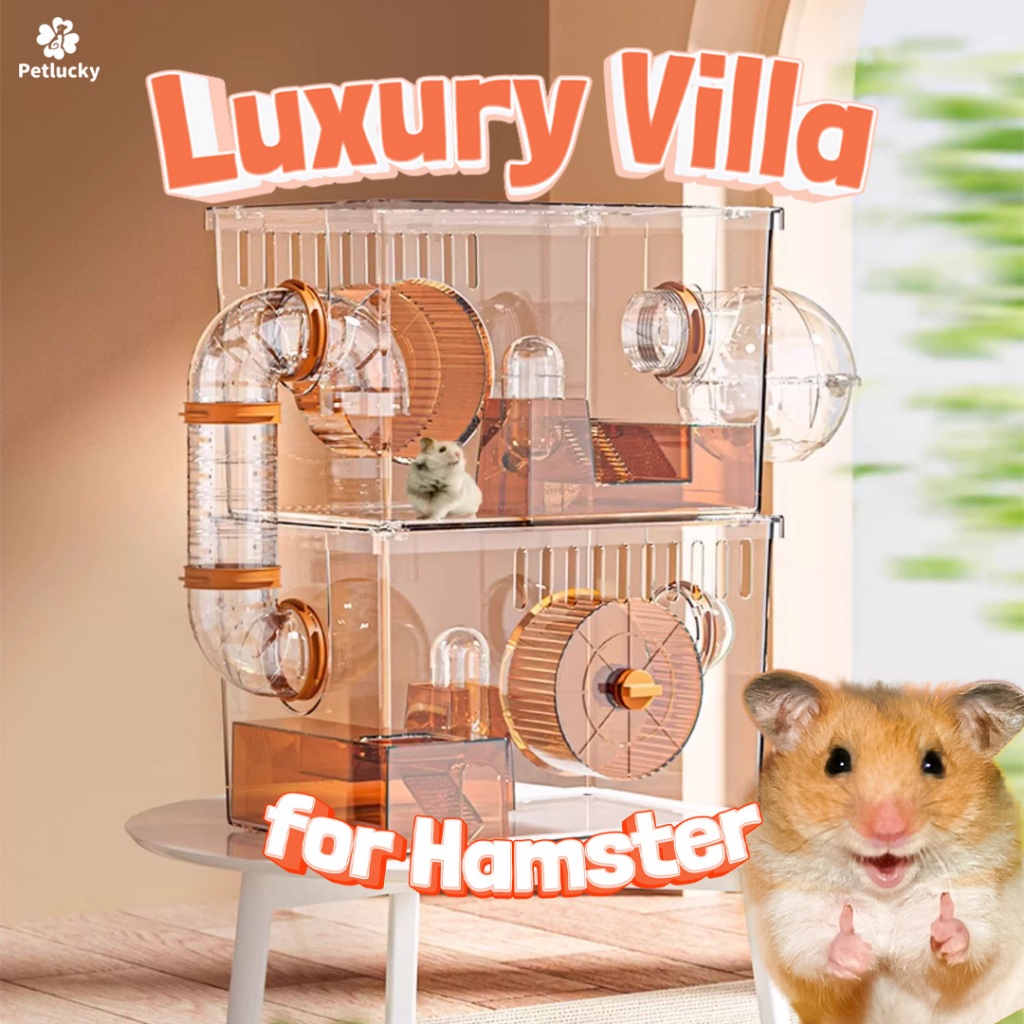 Kandang Hamster Tingkat Luxury Villa 1 & 2 Lantai Full Transparan Akrilik Petlucky - Kandang Hamster