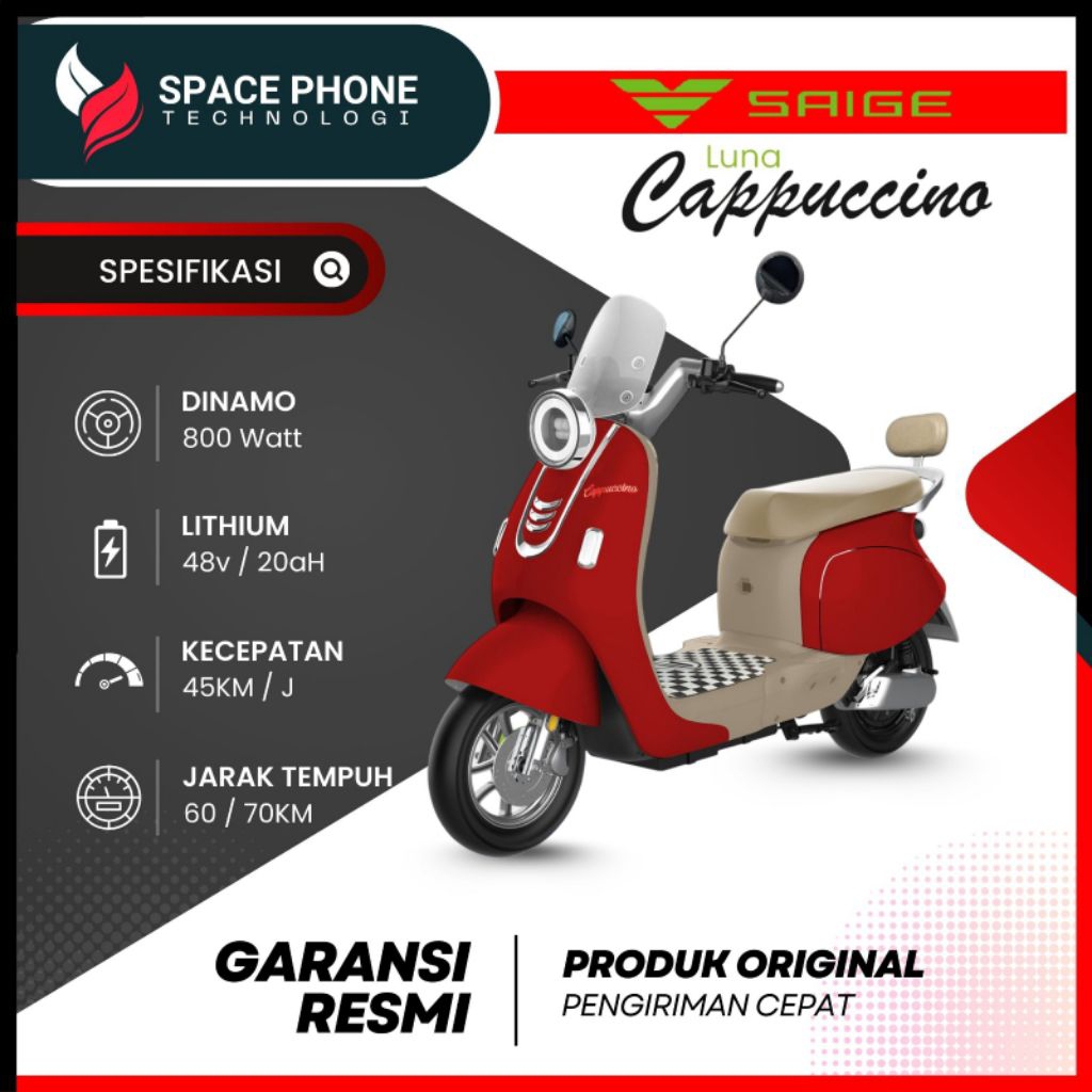 Sepeda Listrik Saige Cappucino 800 Watt Lithium baterai Design trendy NFC system