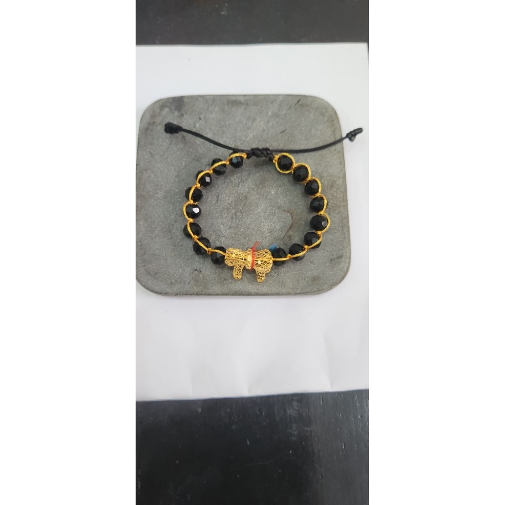 Gelang Tangan Serut Kristal Manik Liontin Pita Emas Asli Kadar 700 / 16K Handmade Mewah – Hadiah Wan