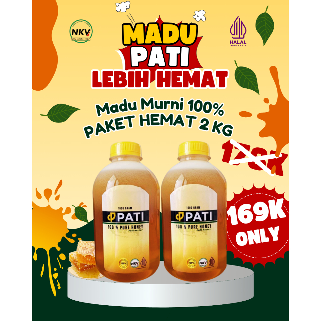 MADU PATI Paket Couple 2 botol kemasan 1 kg - madu murni 100% asli tanpa campuran