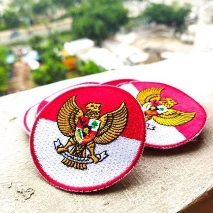 BED LOGO GARUDA BULAT FULL BORDIR | EMBLEM BURUNG GARUDA MERAH PUTIH